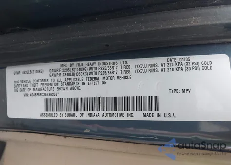 2005 Subaru Outback 3.0R L.l. Bean Edition from USA, damaged, VIN 4S4BP86C354363537